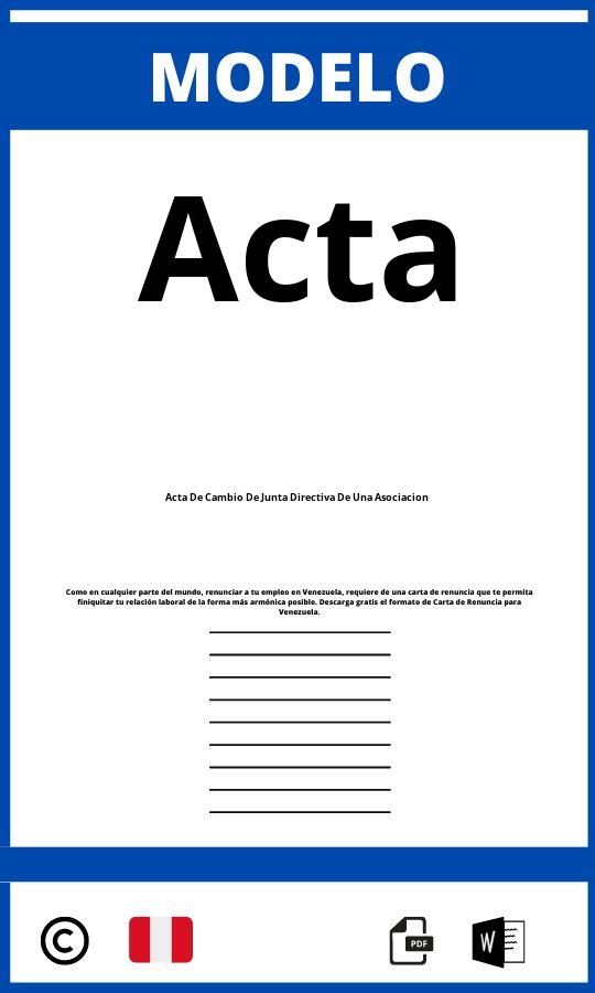 Modelo De Acta De Cambio De Junta Directiva De Una Asociacion