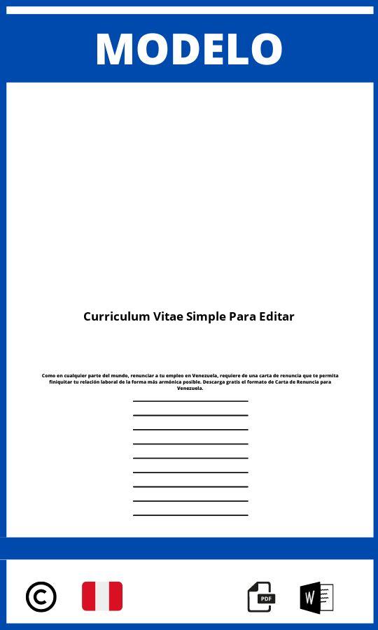 Modelo De Curriculum Vitae Simple En Word Para Editar